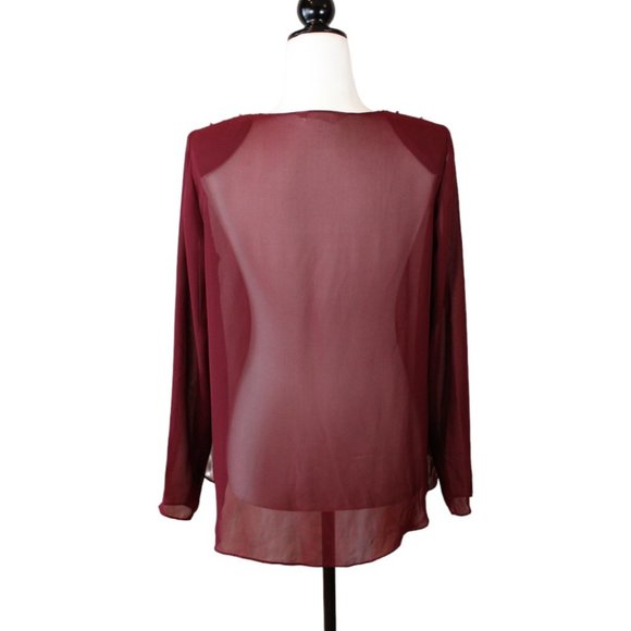 Tradition Beaded Over Blouse Size 8 Shoulder Pad Red Maroon Sheer High Low CA303 - Picture 7 of 13